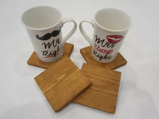 Table,Warm Oak Effect , Rustic Coasters Solid Handmade Wood Gift Home Decor 3