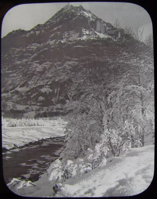 Glass Magic Lantern Slide THE MITTENBURG GRINDELWALD C1890 PHOTO SWITZERLAND