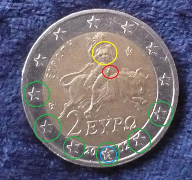 2 EURO Griechenland "Europa" 2002, Fehlprägung Hüfte, Brust, S/Stern, dezentr.