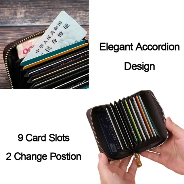 Mens Womens Leather Wallet Credit Card Holder RFID Blocking Zipper Pocket Purse 6