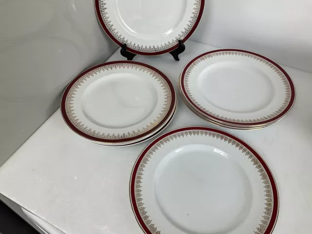 8 x Alfred Meakin Glo-White Ironstone 'Royalty' Red gold  Dinner Plates - 10”