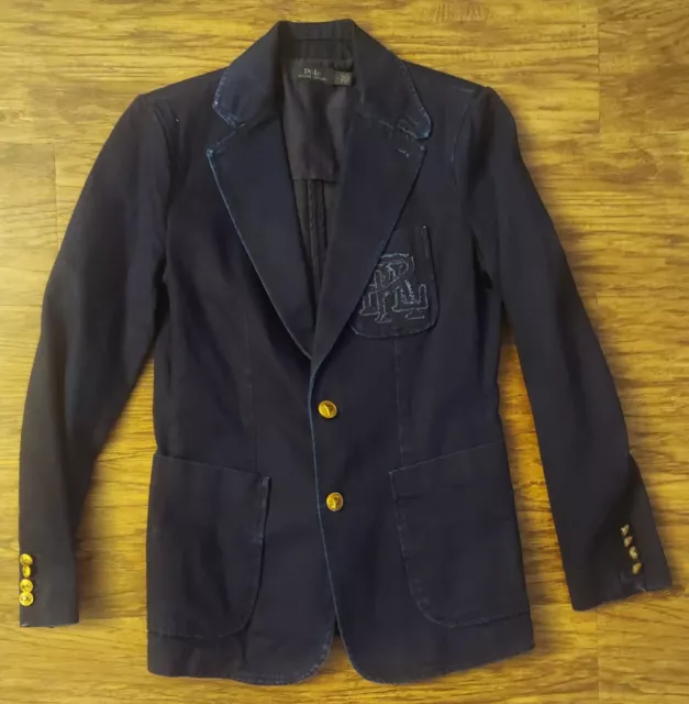 Polo Ralph Lauren Black Label Equestrian Denim Logo Gold Button Blazer Jacket 4