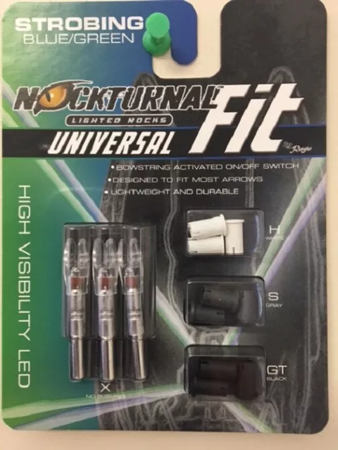 New Nockturnal By Rage Universal Fit Strobing Blue/Green Lighted Nock 3pk NT-320