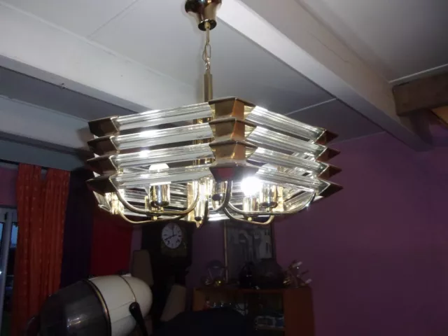 lustre suspension verre style bakalowits  sohne laiton  cristal   1960 1970