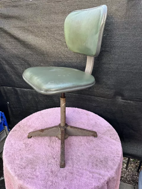 RARE 1940'S Green INDUSTRIAL FACTORY OFFICE SWIVEL STOOL CHAIR  BY EVERTAUT.