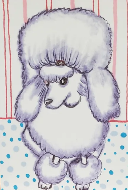Toy POODLE POSH ACEO PRINT Dog Mini Art Card 2.5 X 3.5 KSAMS Collectible White