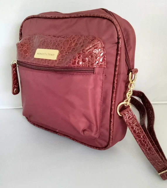 Samantha Brown Lightweight Organizer Crossbody Bag Purse Croc Trim ~  Rose