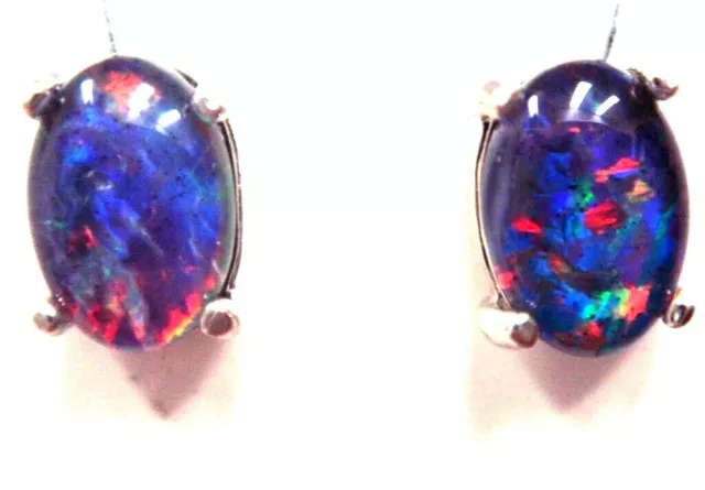 FREE JEWELLERY BOX Natural Black Triplet Opal Earring With 925 Solid Silver Set