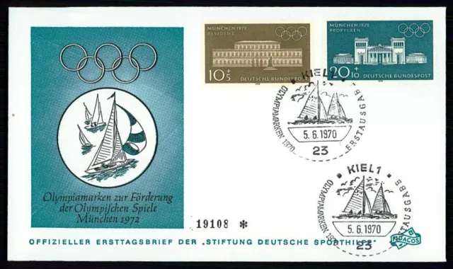 BRD FDC 1970 OLYMPIADE MÜNCHEN KIEL SEGELN SCHIFFE OLYMPICS hy17