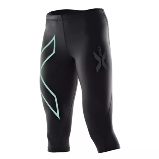 SALE | 2XU Womens 3/4 Compression Tights - Black/Ice Green