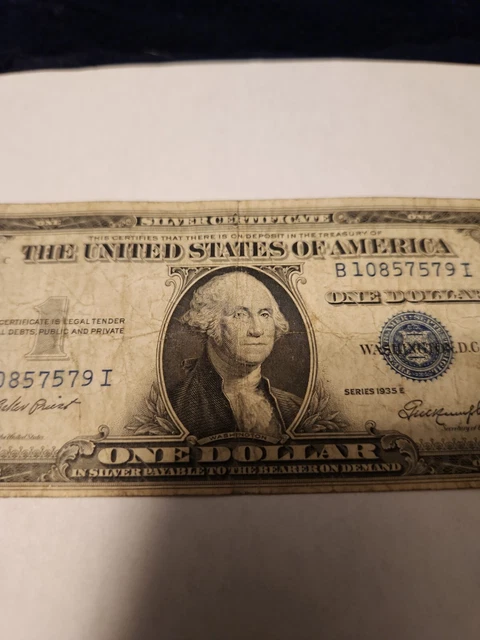 1935 E Blue Seal $1 One Dollar Silver Certificate Bill - Old Paper Money 3
