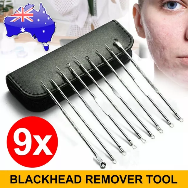 9pcs Blackhead Remover Extractor Tool Pimple Blemish Popper Comedone Kit Clip