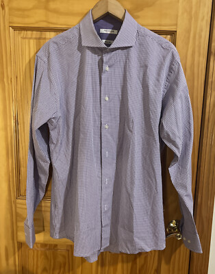 Isaac Mizrahi Mens Long Sleeve Shirt Slim Fit Purple/White Check 16 1/2 ; 34/35