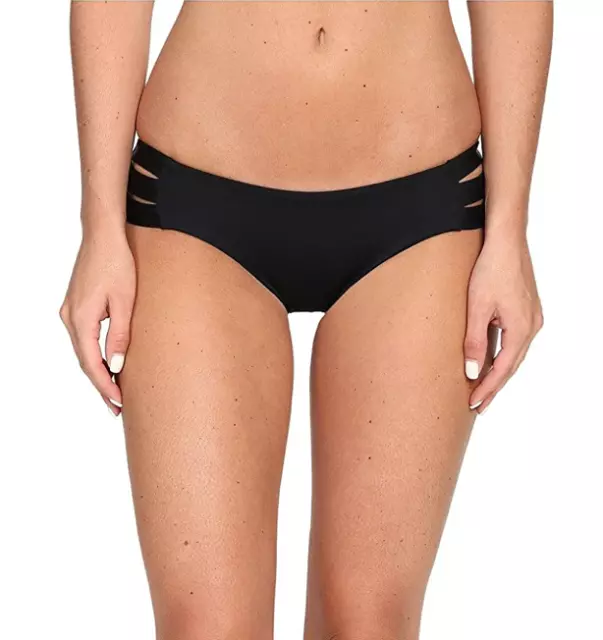 Vitamin A Emelia Triple Strap Bottom | Full Coverage Bikini Bottom Black Sz M