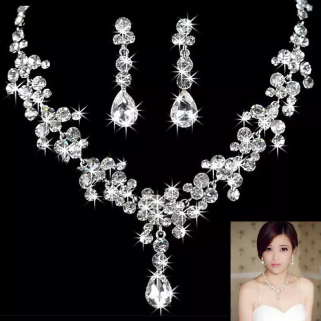 Wedding Bridal Party Jewelry Set Crystal Diamante Rhinestone Necklace & Earrings