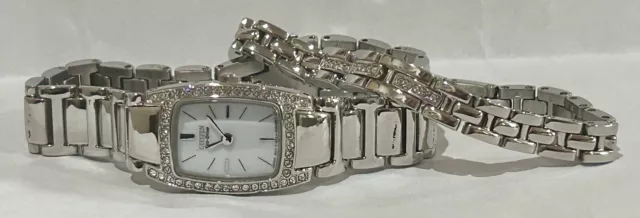 Citizen Rectangular Ladies Silhouette Crystal Eco Drive w/ Matching Bracelet