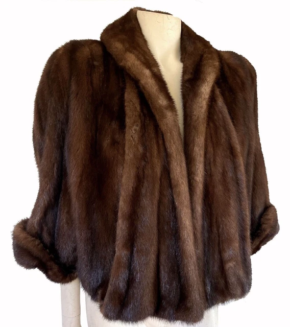 Brown MINK Fur Jacket Cape, Mahogany Real Vintage Bolero Coat, Ranch Stole Brown MINK Fur Jacket Cape, Mahogany Real Vintage Bolero Coat, Ranch Stole