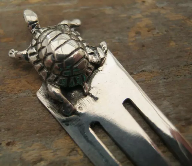Beautiful Solid Silver 925 Bookmark With A Turtle / Tortoise Topper