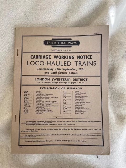BR Southern Region - London (western) District Carriage Working Notice 1961