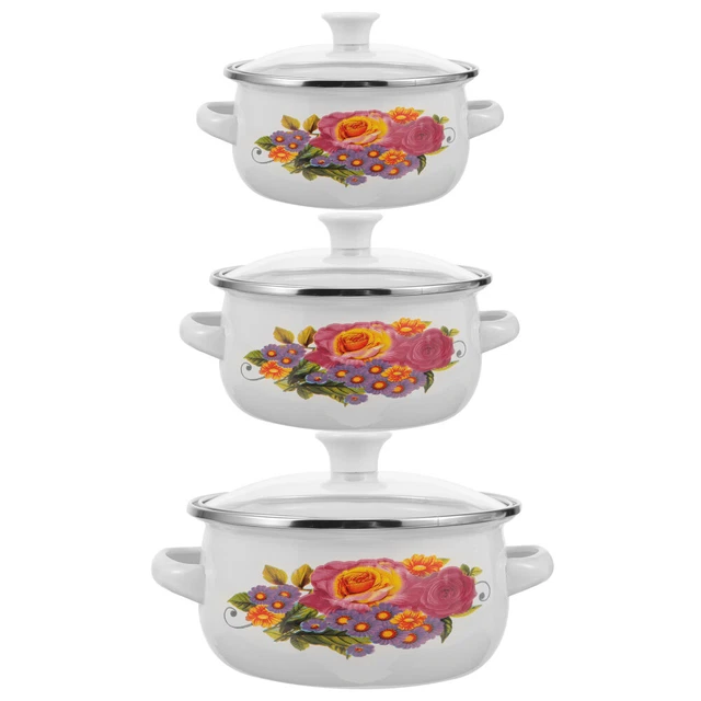 3 ollas pequeñas para cocina, olla esmaltada, sartén apilable, ollas,