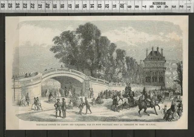 G321 / Gravure 1858 /  Nouvelle Entree Du Jardin Des Tuileries