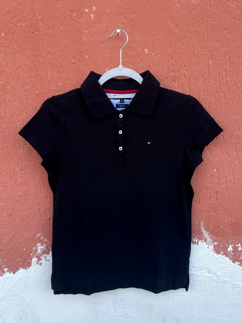 Tommy Hilfiger camisa chemise polo shirt da donna woman vintage black slim fit M