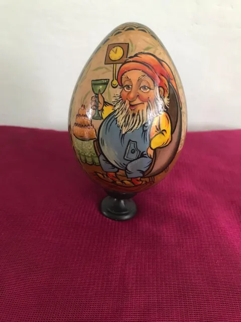 Vintage Russian wooden egg, hand painted, signed by artist Rumyantsev.