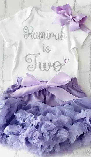 Girls 2nd Second Birthday Outfit Tutu Personalised Lilac Silver Two UK Seller