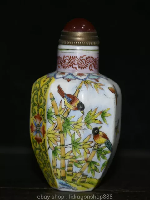 la dynastie qing bambou 7cm émail oiseau peint à la main de pékin la bouteille
