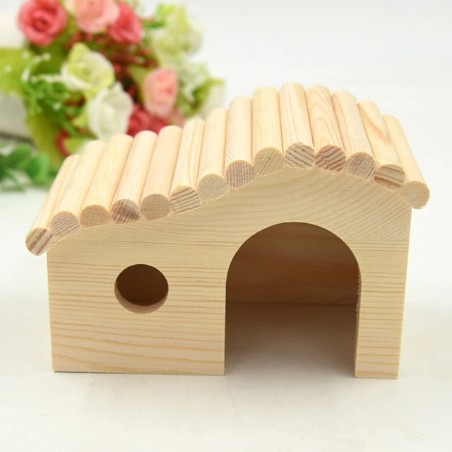 Cabaña de madera móvil casa de juego nido hábitat para hámster mascota ratones animales pequeños (como