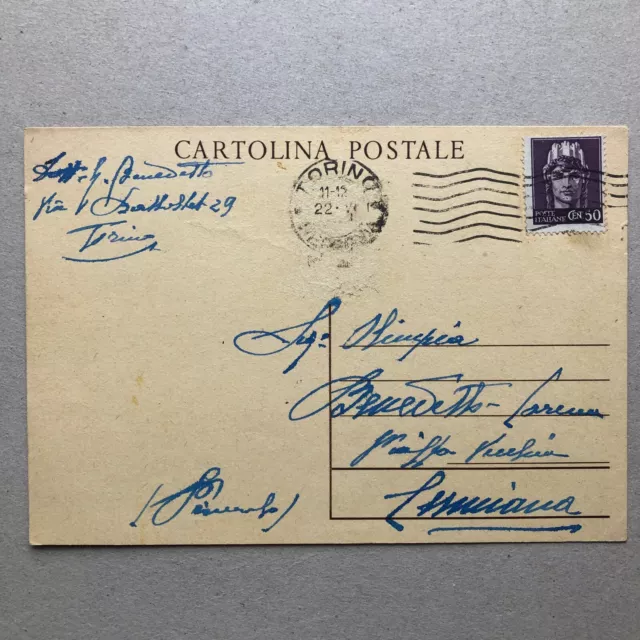 O) Intero postale Mazzini RSI ricoperto stemma grattato Torino 1945