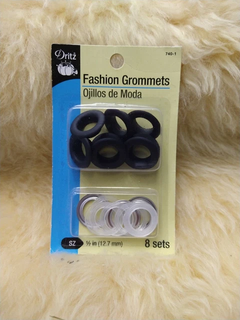 GROMMETS Dritz 740-1-T Fashion Grommet Kit, Black 1/2-Inch 8-Sets NEW IN PACKAGE