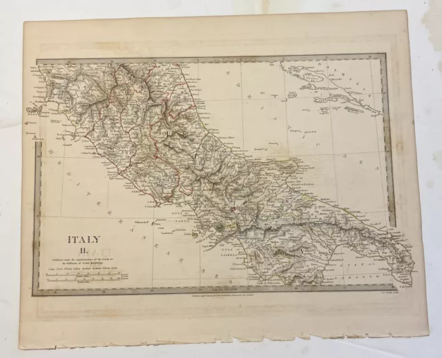 Antique 1830 Original Map Italy II Baldwin and Cradock 16” X 13.5”