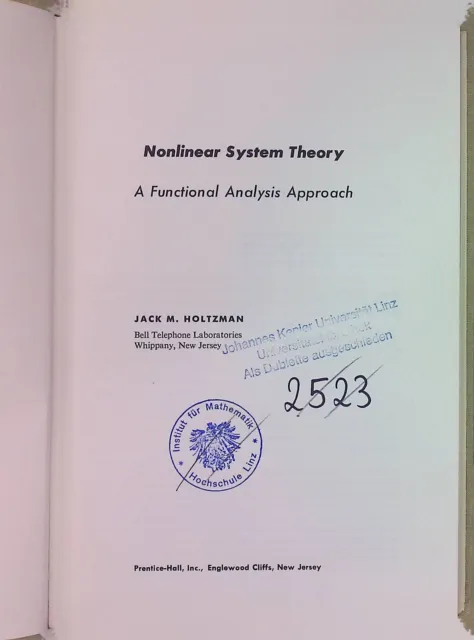 Nonlinear System Theory. A Functional Analysis Approach; Networks Series 2135810