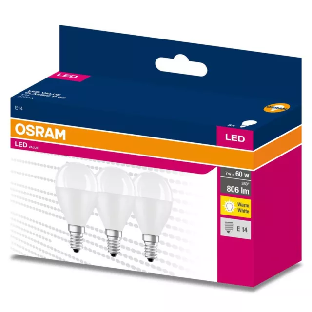 3 x Osram LED Leuchtmittel Tropfen 7W = 60W E14 matt 806lm Lampen warmweiß 2700K