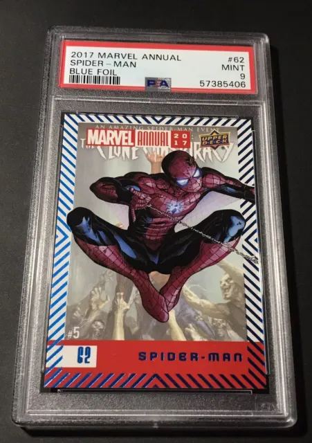 2017 Spider-Man Blue Foil Marvel Annual Graded PSA 9 SP Card Upper Deck 🕷