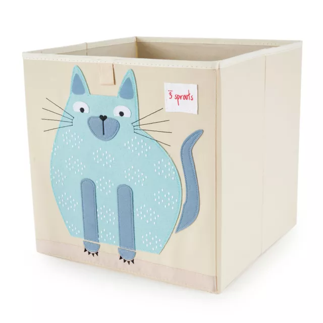 3 Sprouts Children's Foldable Fabric Storage Cube Toy Bin, Blue Cat (Used)