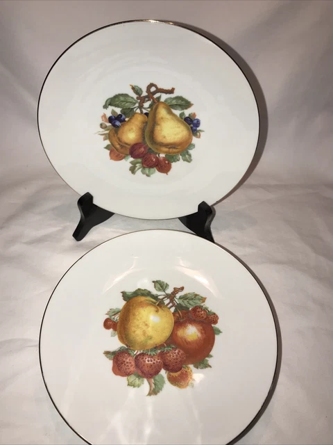 5 - Bareuther Waldsassen 7 7/8" Salad Plates Fruit/Gold Trim 131 Bavaria Germany