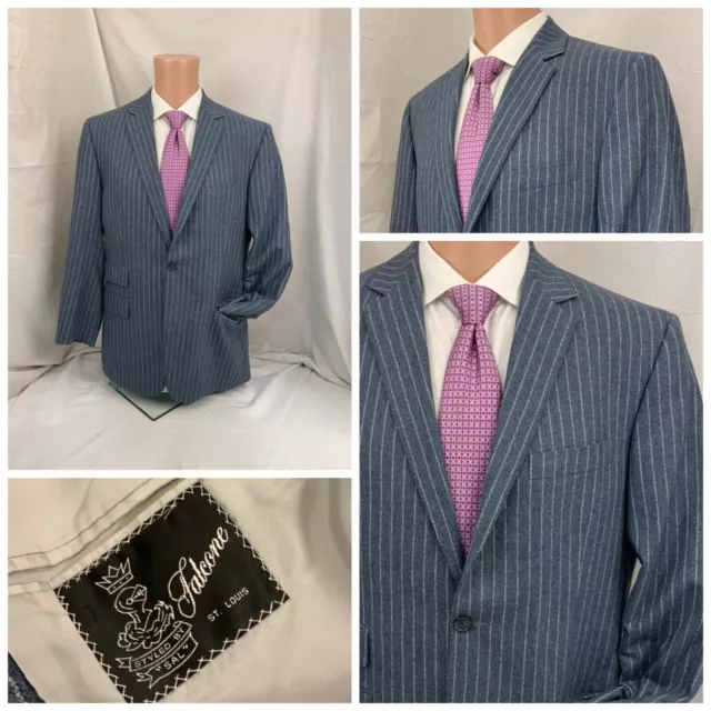 Falcone Blazer 42R Blue Stripe 100% Wool 1 btn 2 Vents YGI P2-154