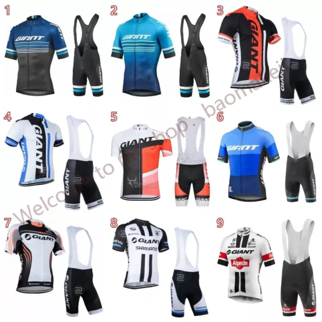 GIANT Mens Cycling Jersey Bicycle Clothing MTB Bike Racing Gel Bib Shorts Set