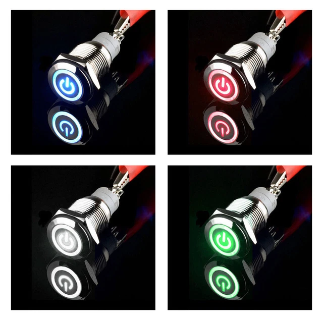 Edelstahl Druckschalter 16mm - Rastend Mit Grünem LED Ring IP65