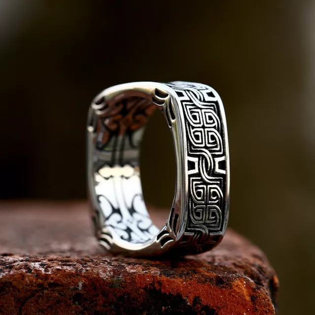 Vintage Men's Viking Celtic Knot Wedding Band Stainless Steel Retro Biker Ring