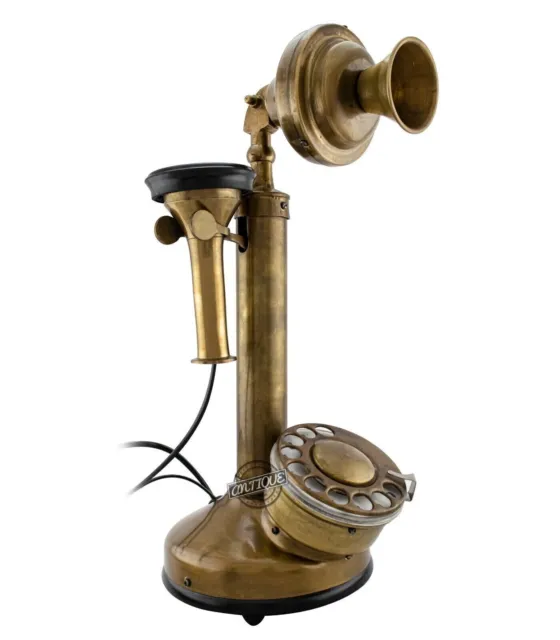 Brass Candlestick Vintage Phone Rotary Dial Antique Station Telephone Home...