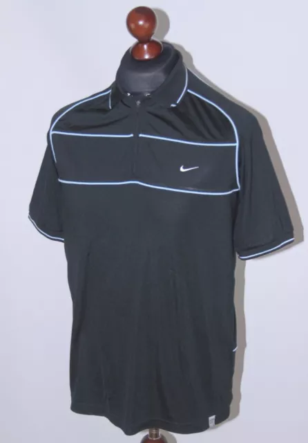 Nike Court white lines black tennis polo shirt Size M Federer style