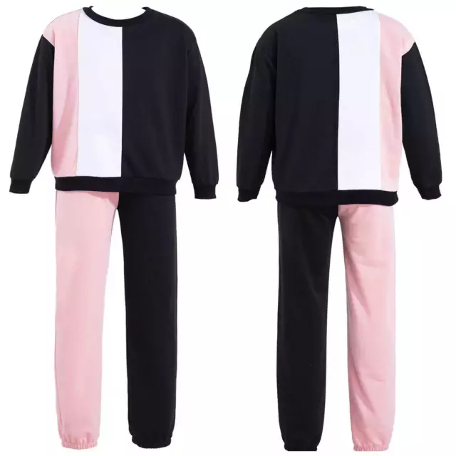 Girls Tracksuit Patchwork Color Sportswear Long Sleeve T-shirt Tops Pants Outfit