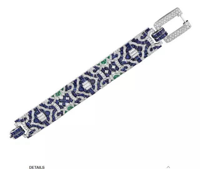 Blue Lab Grown Sapphire & Synthetic Emerald Studded CZ Tennis Art Deco Bracelet