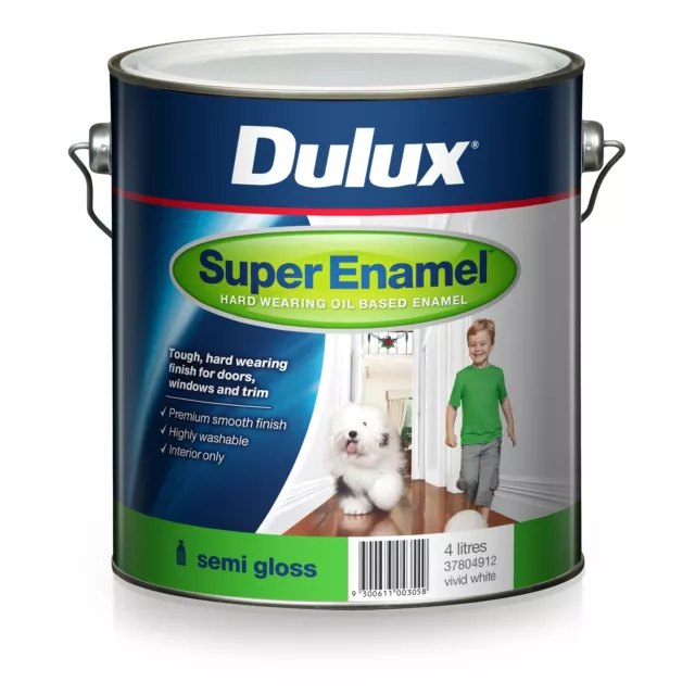 Dulux 4 Litre Super-Enamel Oil-Base Interior Semi-Gloss White  Damaged Paint