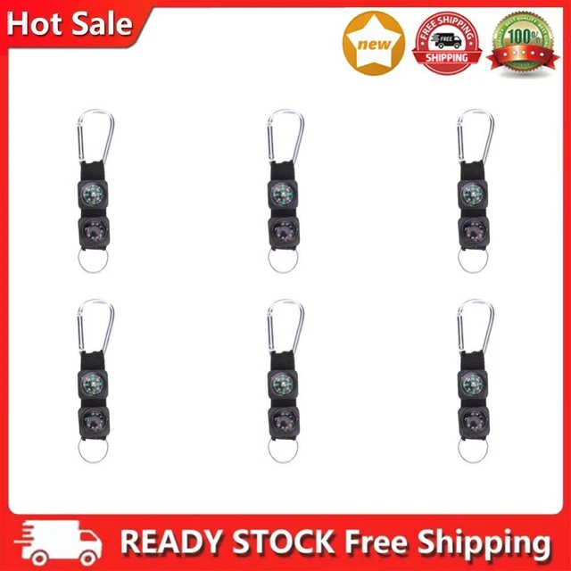 3 in 1 Carabiner Ring Black Compass Thermometer Hanger for Mountaineering Hiking