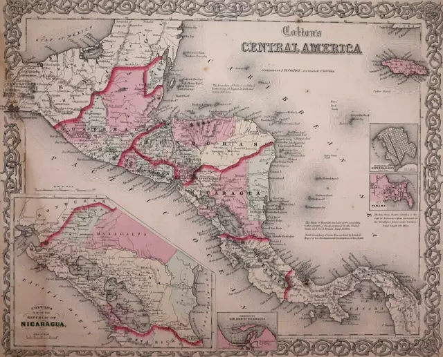 (Lg14x17) Antique 1862 Colton Atlas Map ~ CENTRAL AMERICA ~ Free S&H  ~Inv#380