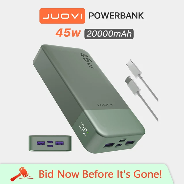 Nobis Batterie Externe 20000mAh Power Bank 45W Chargeur Externe Portable USB-C in & Out Charge Rapide, 4 Ports avec Affichage Numérique LED, Compatible avec MacBook, Phone 15 14 13 Pro S23 (Vert